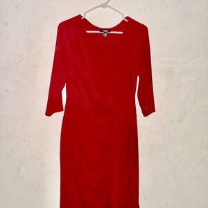 Chaps Red Sheath Dress V-Neck 3/4 Sleeve Cocktail